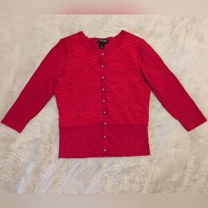 White House | Black Market Red Ruffled 3/4 Sleeve Cardigan Size S